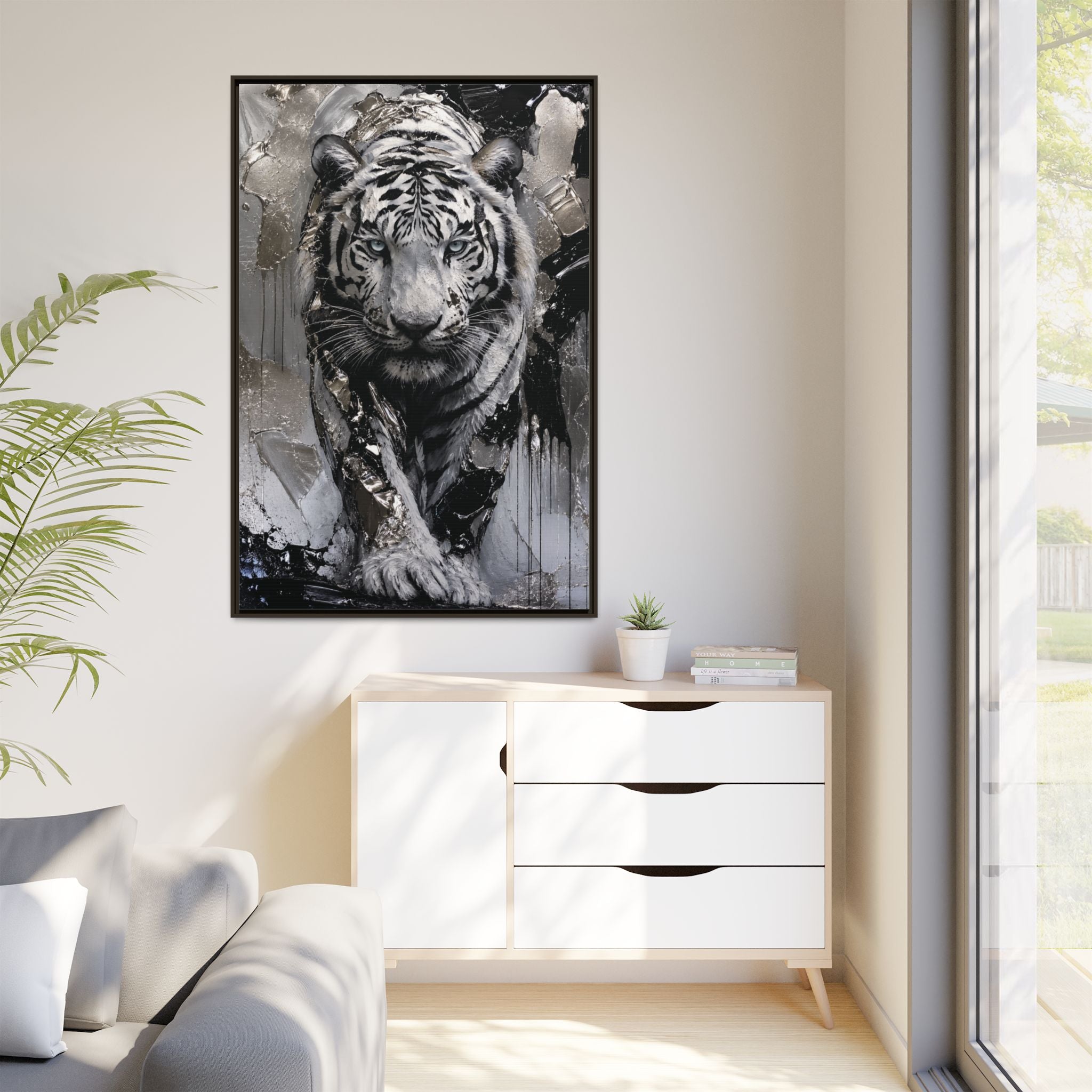 High-End Modern White Tiger Metallic Painting