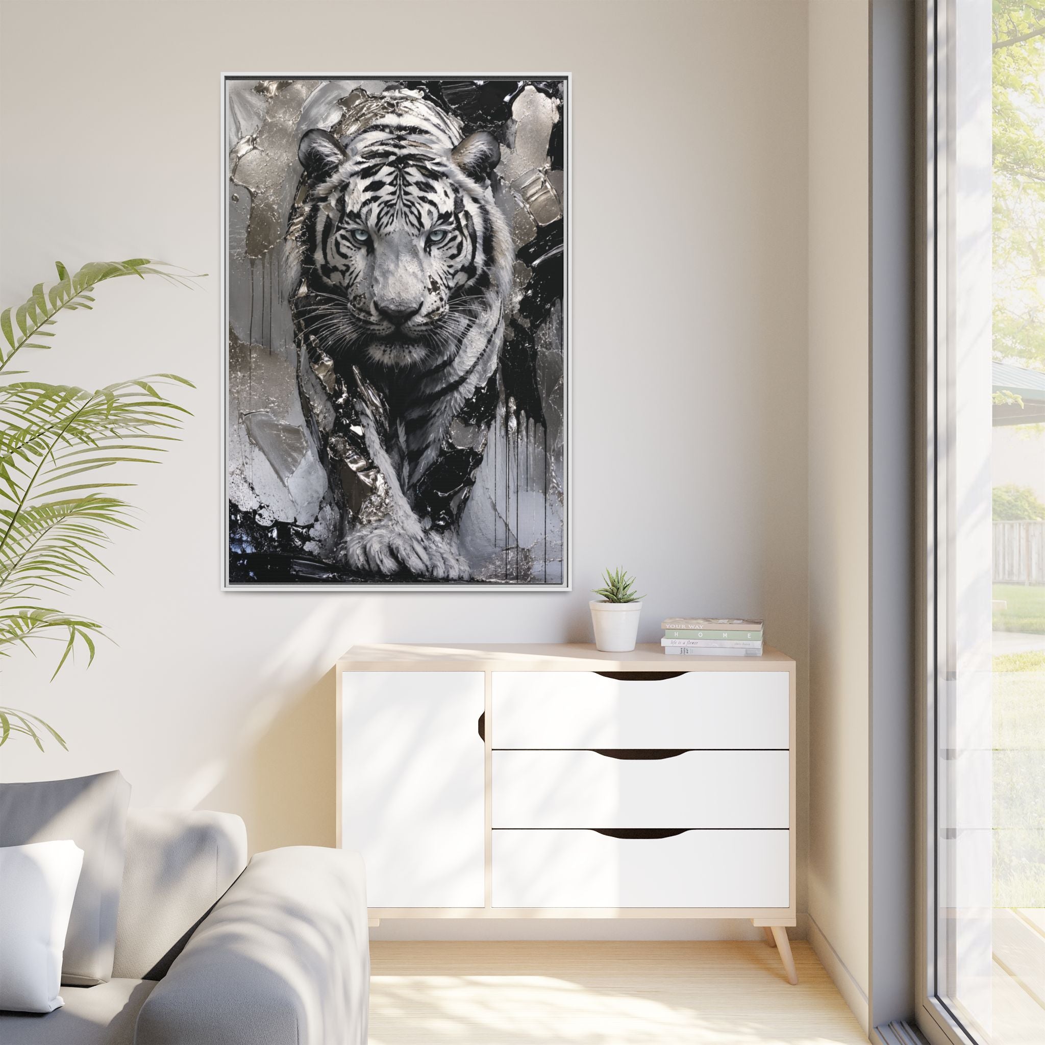 High-End Modern White Tiger Metallic Painting