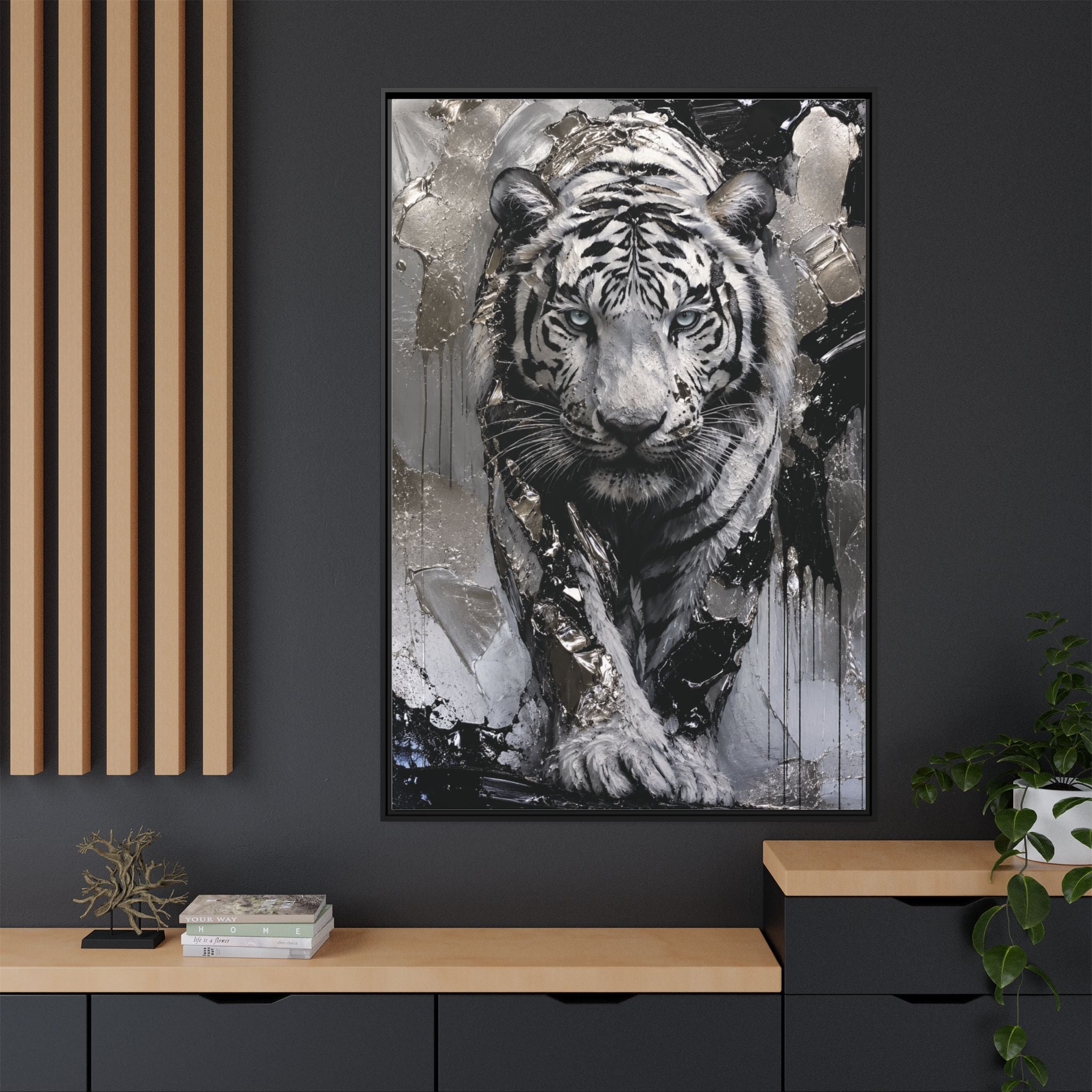 High-End Modern White Tiger Metallic Painting