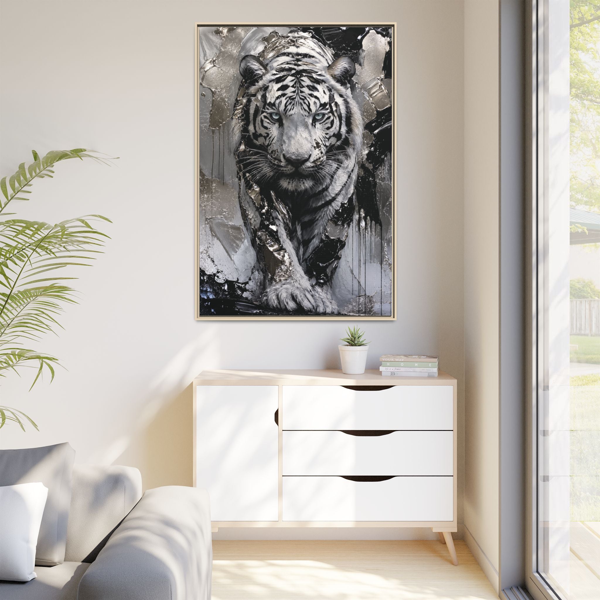 High-End Modern White Tiger Metallic Painting