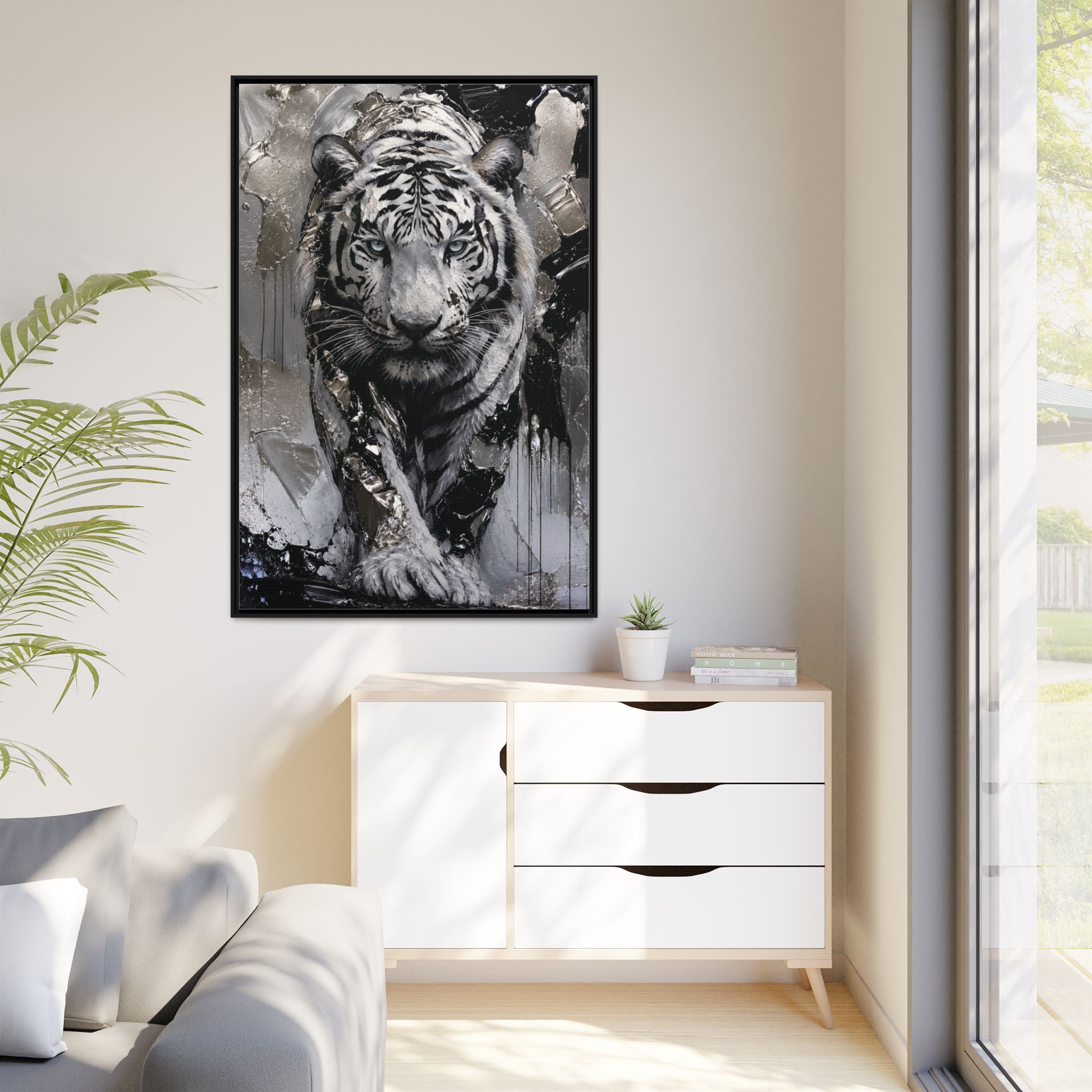 High-End Modern White Tiger Metallic Painting