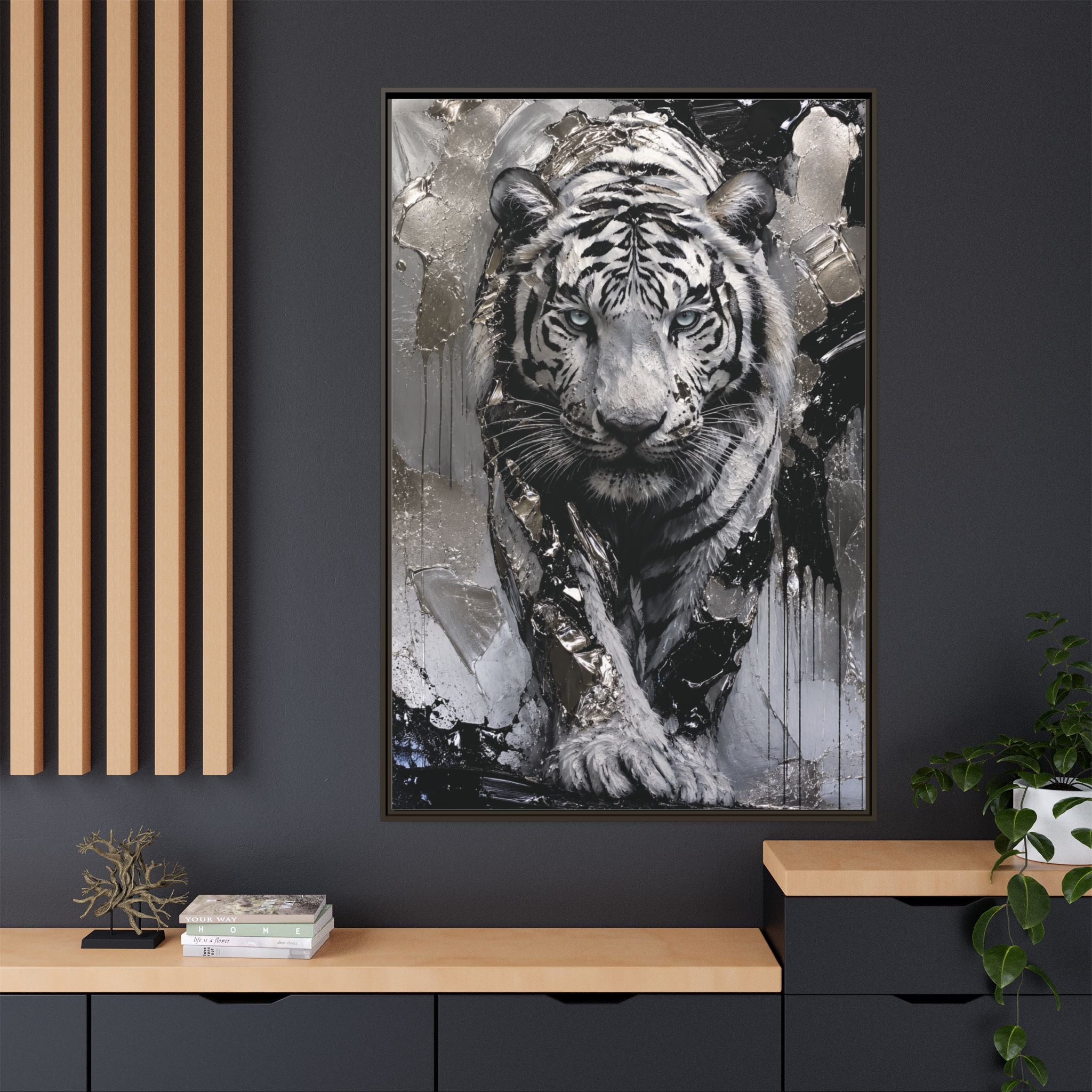 High-End Modern White Tiger Metallic Painting