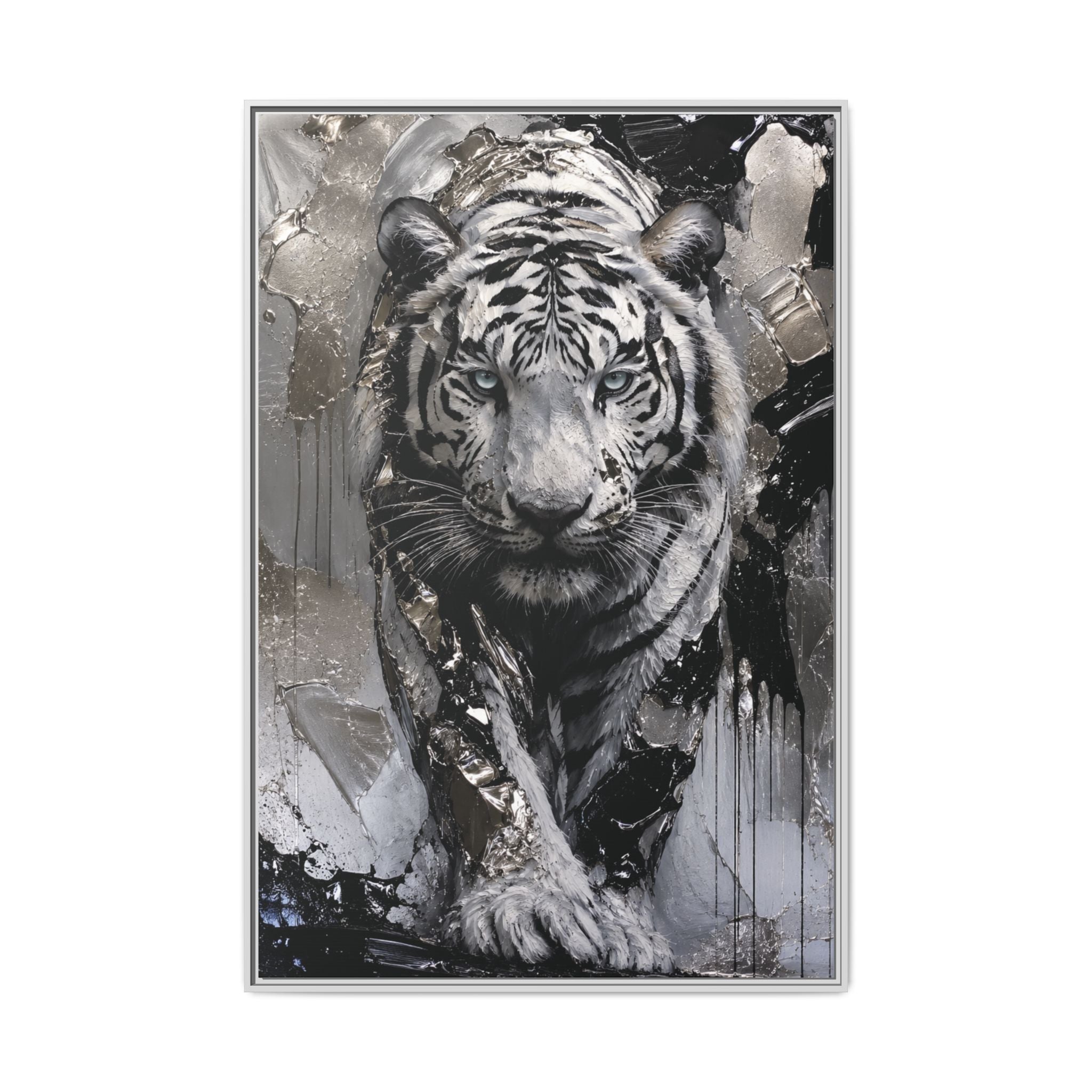 High-End Modern White Tiger Metallic Painting