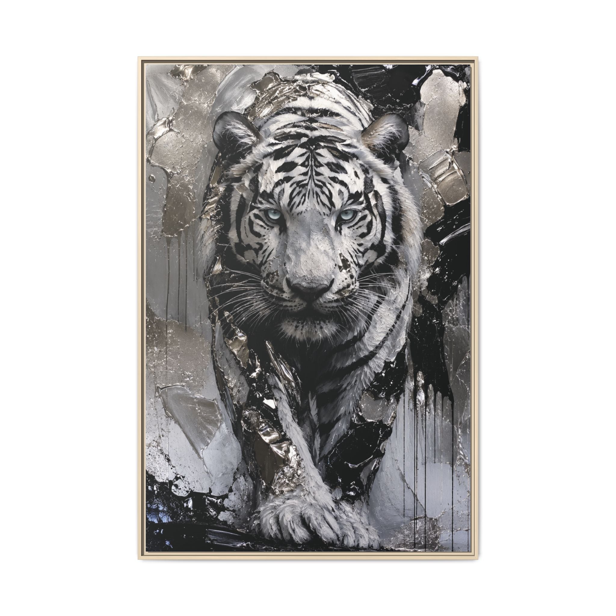 High-End Modern White Tiger Metallic Painting