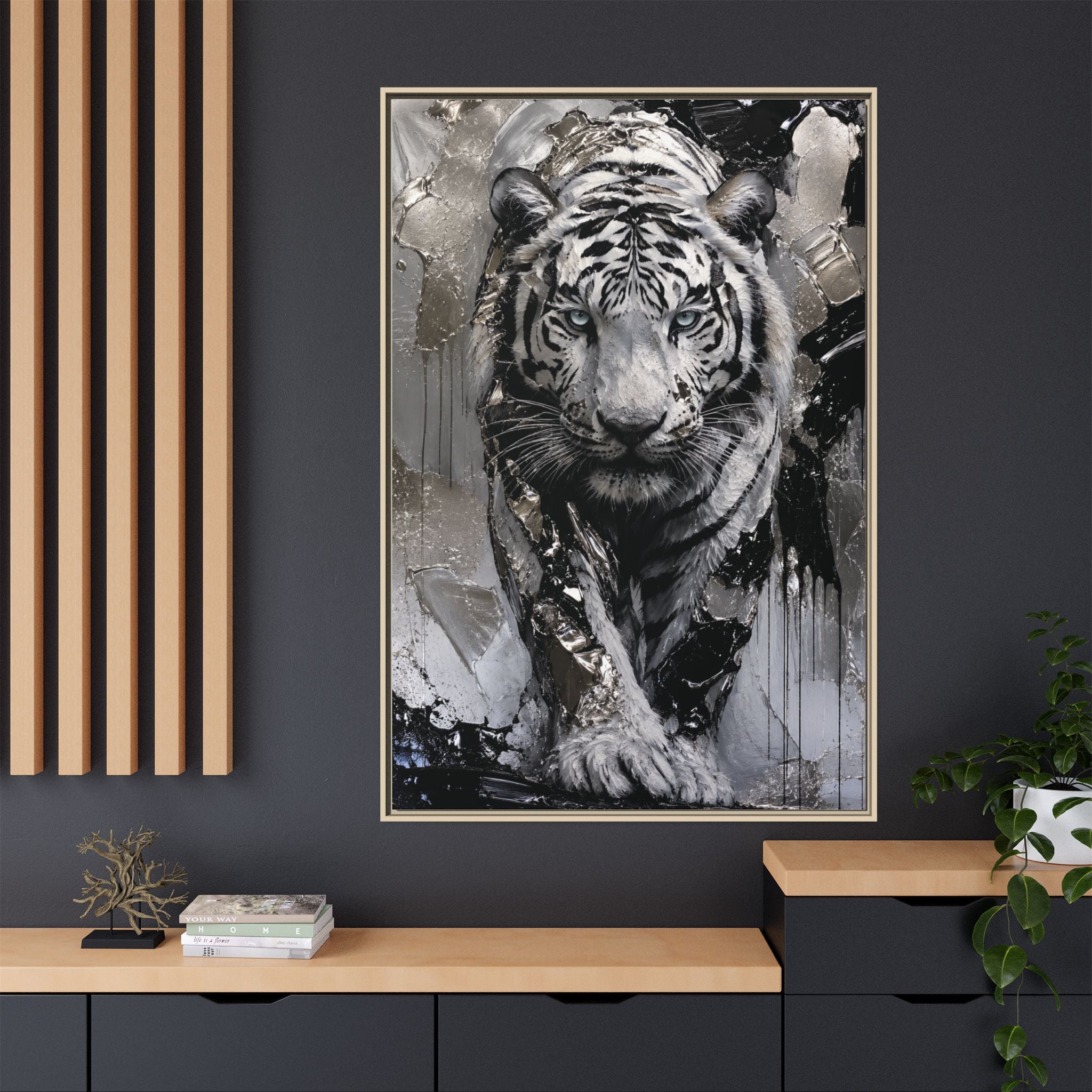 High-End Modern White Tiger Metallic Painting
